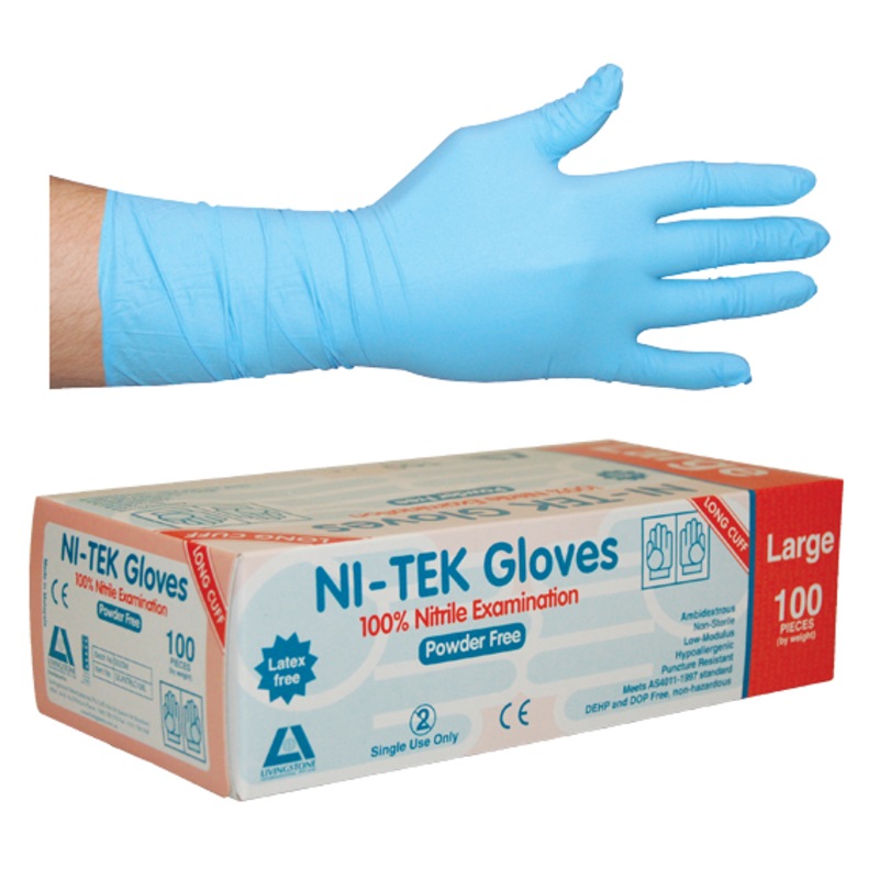 Buy Ni-Tek Nitrile Examination Gloves, Long Cuff 300mm, AS/NZ Standard ...