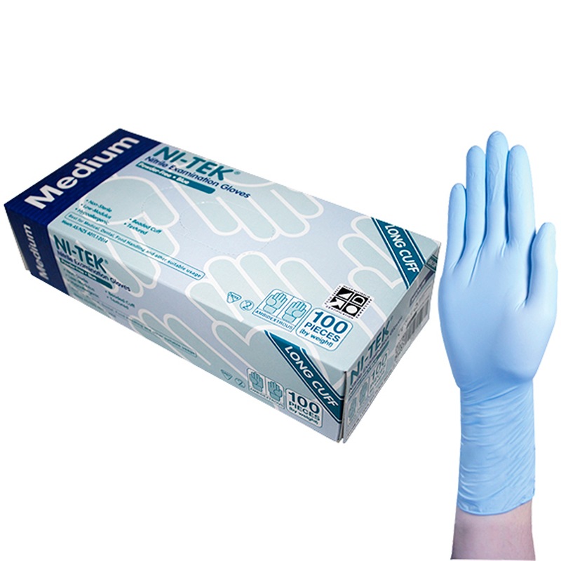 Buy Ni-Tek Nitrile Powder Free Gloves Medium Blue Long Cuff 300mm AS/NZ ...