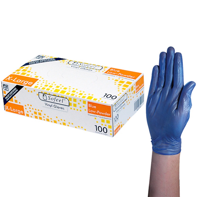 Buy Sofeel Vinyl Low Powder Gloves 5.5g Extra Large Blue HACCP Grade