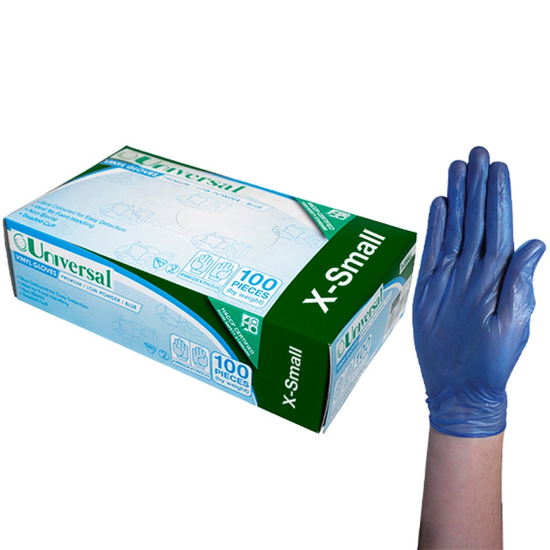 Buy Universal Vinyl Low Pwder Gloves 4.0g Extra Small Blue HACCP Grade