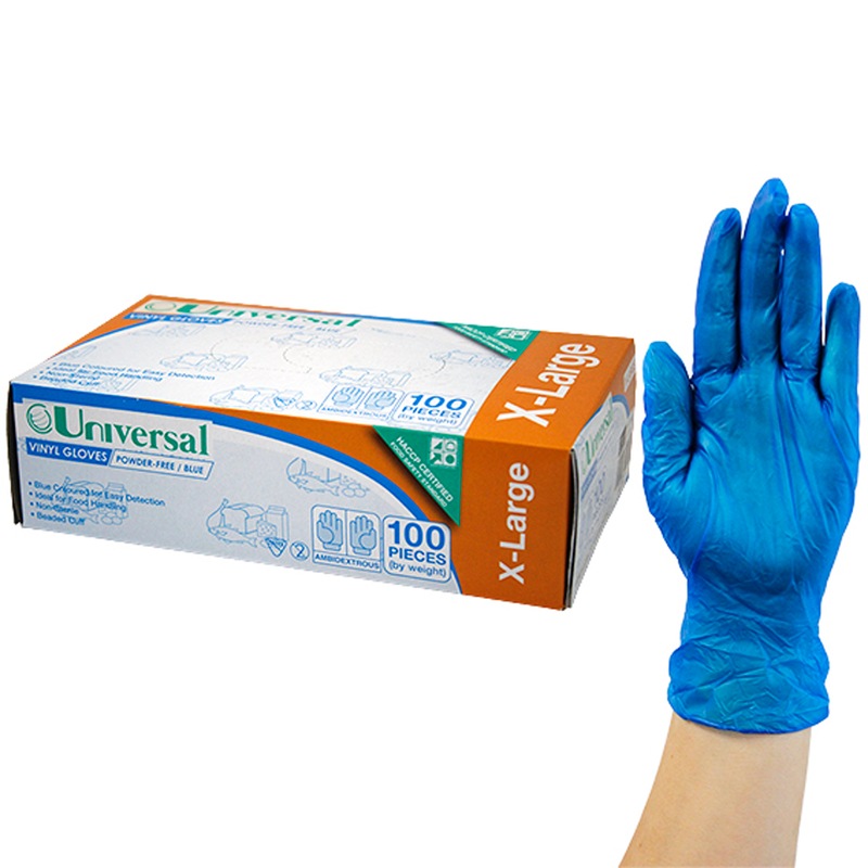 Buy Universal Vinyl Powder Free Gloves 6.0g Extra Large Blue HACCP