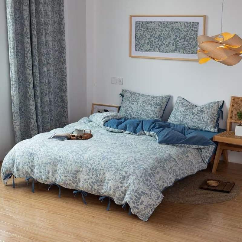 Buy AOMO Cape Jasmine Cotton Yarns Quilt Cover Set Blue MyDeal