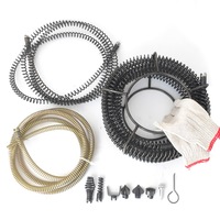 DIY Plumbing Drain Snake Auger Cleaning Tool Spring Cable Sewer Pipe for Electric Drill Sink Toilet Shower Bathroom 15m plus 2.5m Kit