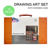 Buy 79PCS Drawing Art Set Kit Colour Pencils Oil Pastels in Wooden Case