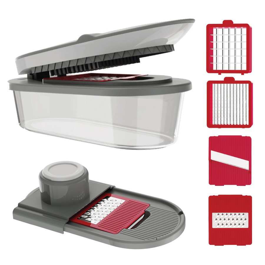 Chopzilla Vegetable Chopper and Mandoline Slicer for Kitchen Cuts, with 4 Blades, Scraper and Container, All in 1 Veggie Chopper Vegetable Cutter, French Fry Cutter, Onion, Fruit, Salad