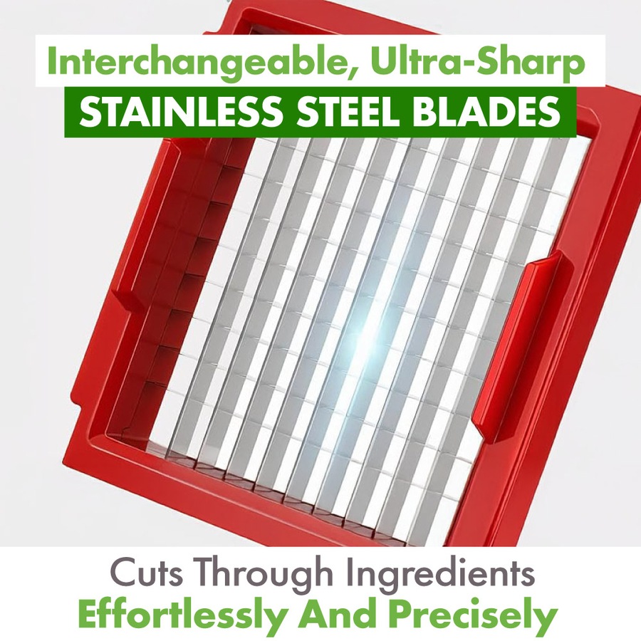 Chopzilla Vegetable Chopper and Mandoline Slicer for Kitchen Cuts, with 4 Blades, Scraper and Container, All in 1 Veggie Chopper Vegetable Cutter, French Fry Cutter, Onion, Fruit, Salad