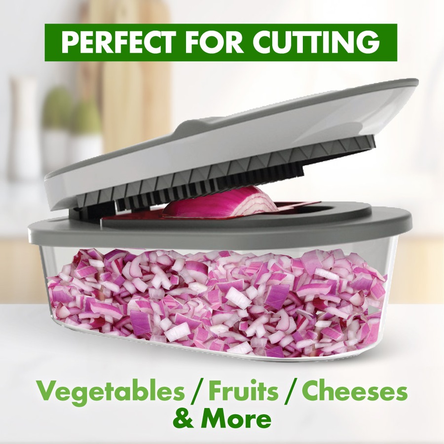 Chopzilla Vegetable Chopper and Mandoline Slicer for Kitchen Cuts, with 4 Blades, Scraper and Container, All in 1 Veggie Chopper Vegetable Cutter, French Fry Cutter, Onion, Fruit, Salad