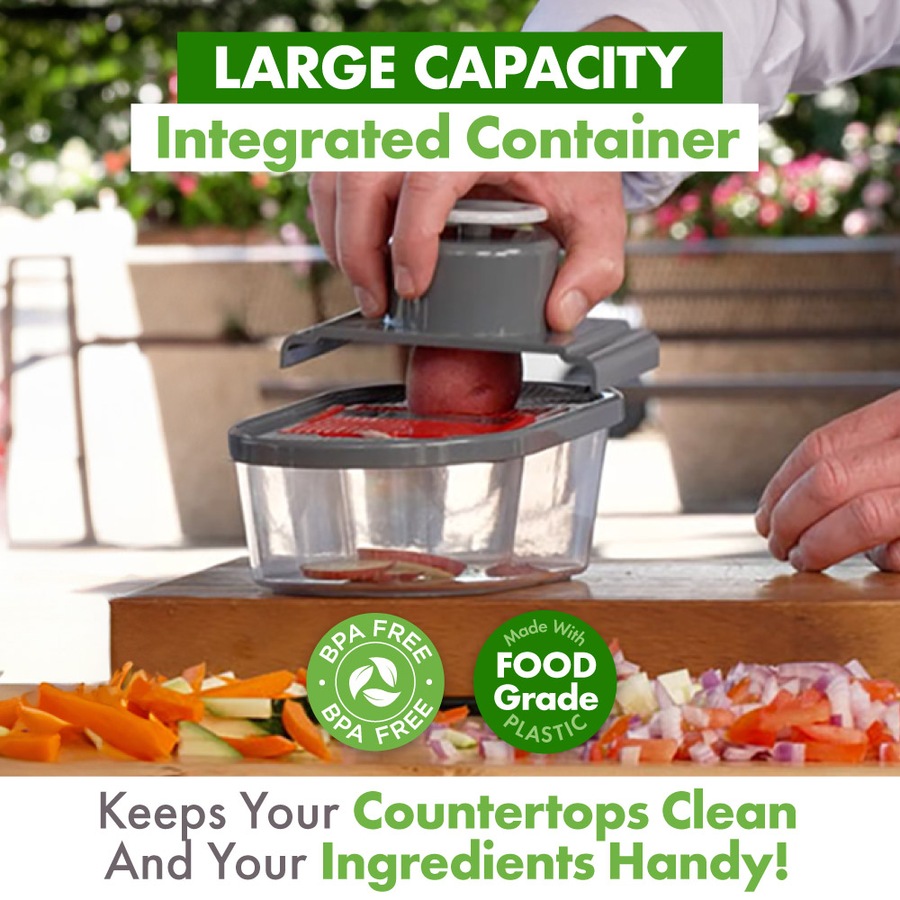 Chopzilla Vegetable Chopper and Mandoline Slicer for Kitchen Cuts, with 4 Blades, Scraper and Container, All in 1 Veggie Chopper Vegetable Cutter, French Fry Cutter, Onion, Fruit, Salad