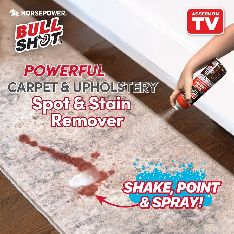 Horsepower Bull Shot Powerful Carpet and Upholstery Spot and Stain Remover, Stain-Lifting Foam-Action, Pet Stains & Odors, Coffee, Wine, Grease