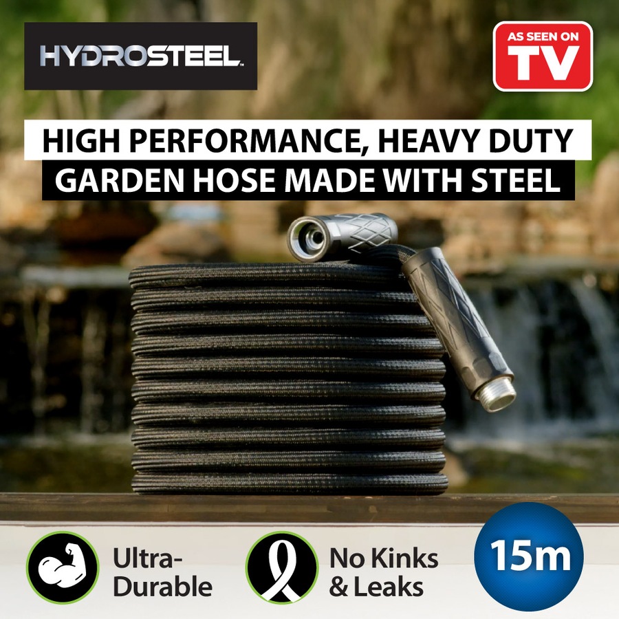 Hydrosteel Hose 15m - Heavy Duty Garden Hose Made With Steel