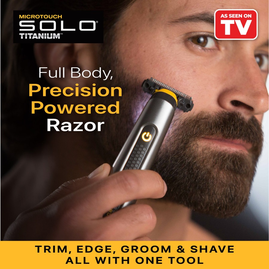 MicroTouch Solo Titanium Rechargeable Razor that Trims, Edges, Shaves & Grooms