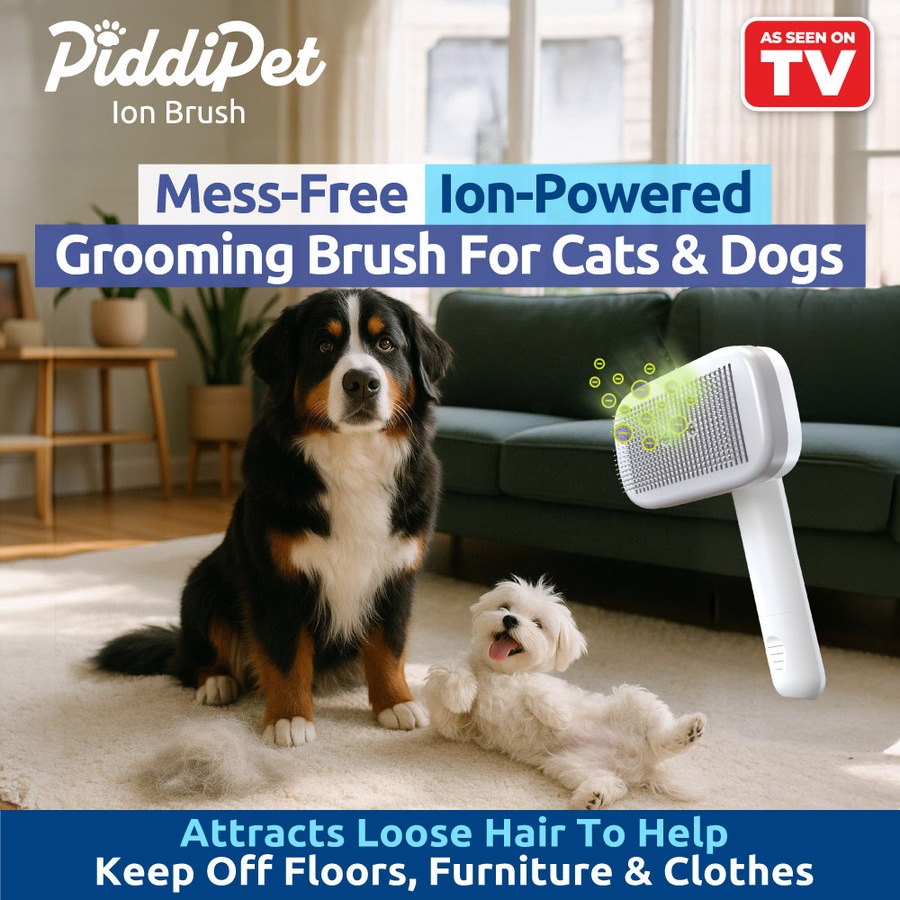 PiddiPet Electric Ion Powered Pet Grooming Brush for Dogs and Cats, Removes Knots, Detangles, Soft Bristles