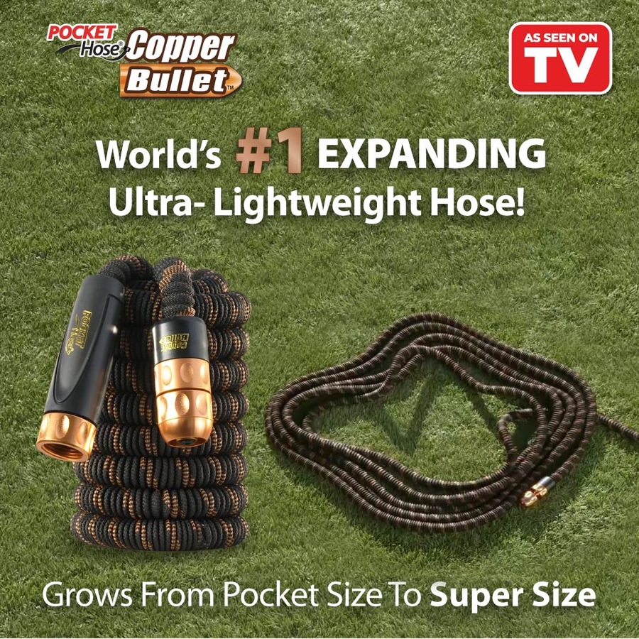 Pocket Hose Copper Bullet 7.5m - Premium Expanding Outdoor Garden Hose With Turbo Nozzle - Kink-Free, Tear Resistant, Lightweight, Durable, Copper Infused and Lead Free