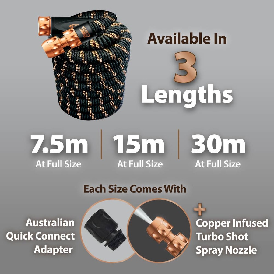 Pocket Hose Copper Bullet 7.5m - Premium Expanding Outdoor Garden Hose With Turbo Nozzle - Kink-Free, Tear Resistant, Lightweight, Durable, Copper Infused and Lead Free
