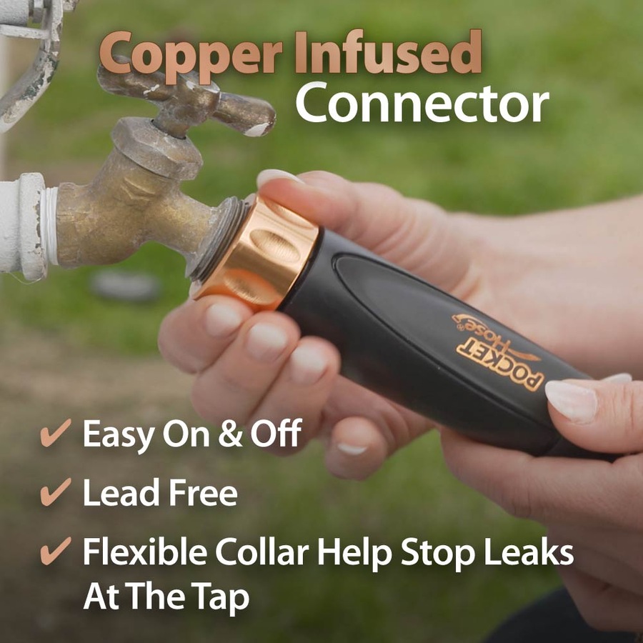 Pocket Hose Copper Bullet 7.5m - Premium Expanding Outdoor Garden Hose With Turbo Nozzle - Kink-Free, Tear Resistant, Lightweight, Durable, Copper Infused and Lead Free