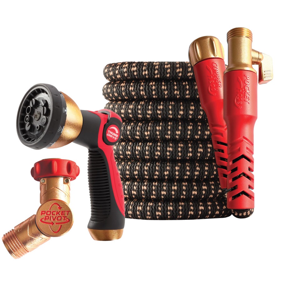 Pocket Hose Copper Head 15m With 10-in-1 Spray Nozzle and Pocket Pivot Premium Ultra-Durable, Expanding Garden Hose