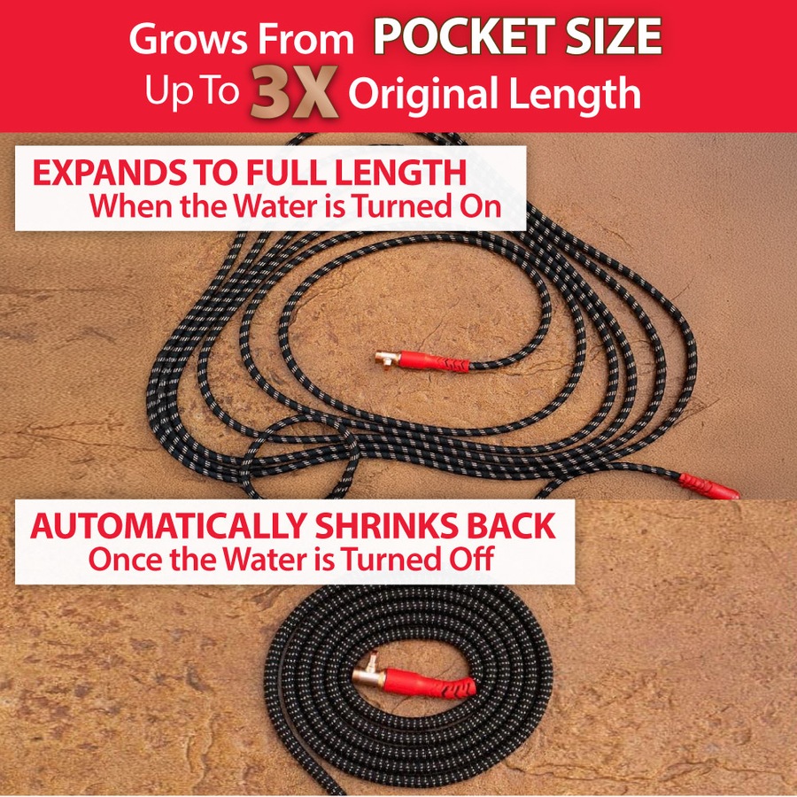 Pocket Hose Copper Head 15m With 10-in-1 Spray Nozzle and Pocket Pivot Premium Ultra-Durable, Expanding Garden Hose
