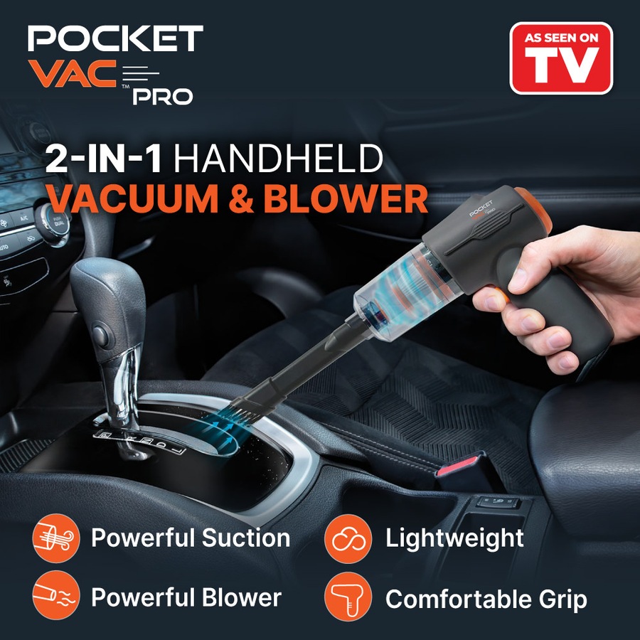 Pocket Vac Pro 2 Pack 2-in-1 Powerful Cordless Handheld Vacuum and Blower with Charging Station