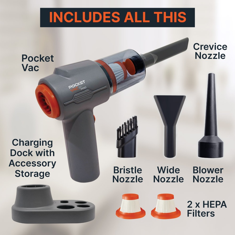 Pocket Vac Pro 2 Pack 2-in-1 Powerful Cordless Handheld Vacuum and Blower with Charging Station