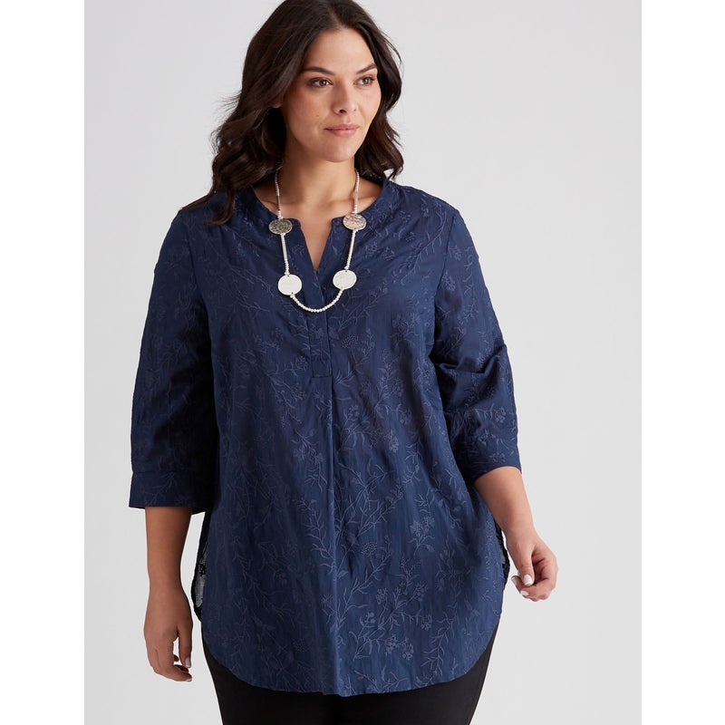 Buy AUTOGRAPH - Plus Size - Womens Tops - Cotton Longline Embroidered ...