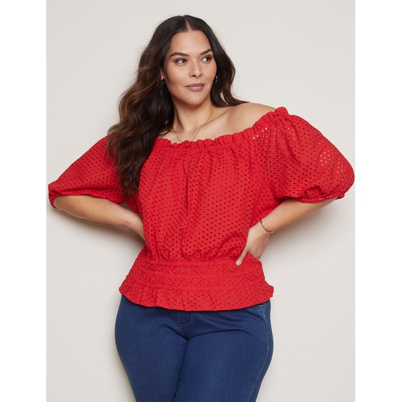 Buy AUTOGRAPH Plus Size Womens Tops Elbow Sleeve Embroidered