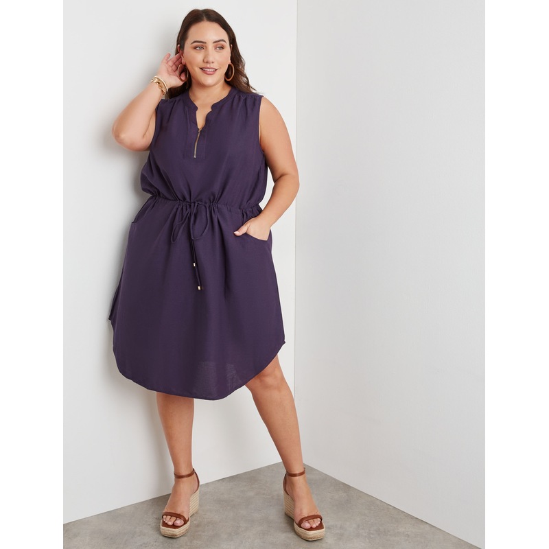 Buy BeMe - Plus Size - Womens Midi Dress - Blue - Summer Linen A Line ...