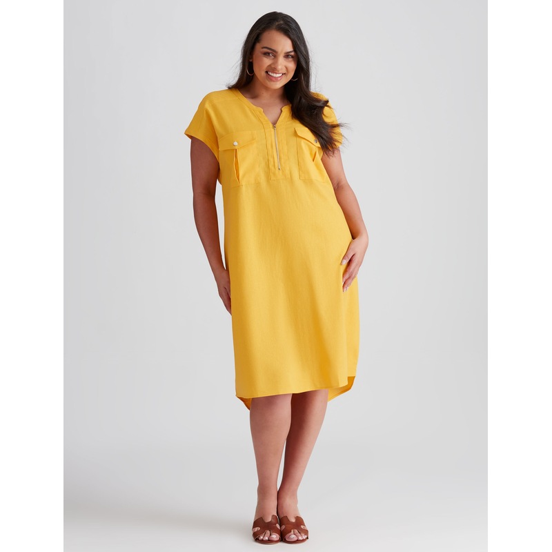 Buy BeMe - Plus Size - Womens Midi Dress - Yellow - Summer Linen Beach ...