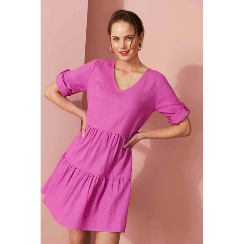 Buy Emerge Womens Dresses Linen Blend Tab Sleeve Dress MyDeal