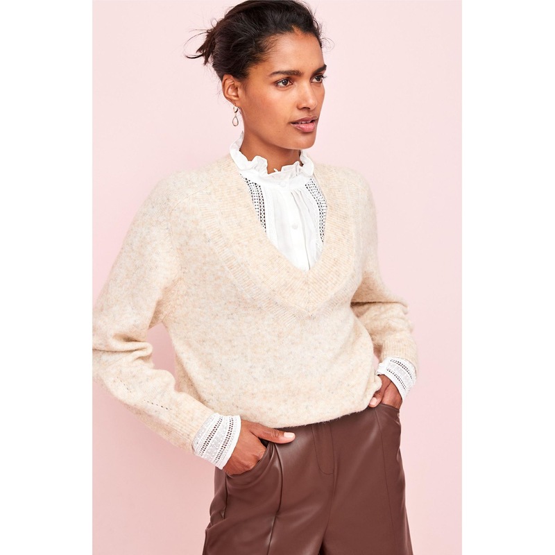 Buy Next Womens Jumper Brod V Nk Layer Oat MyDeal
