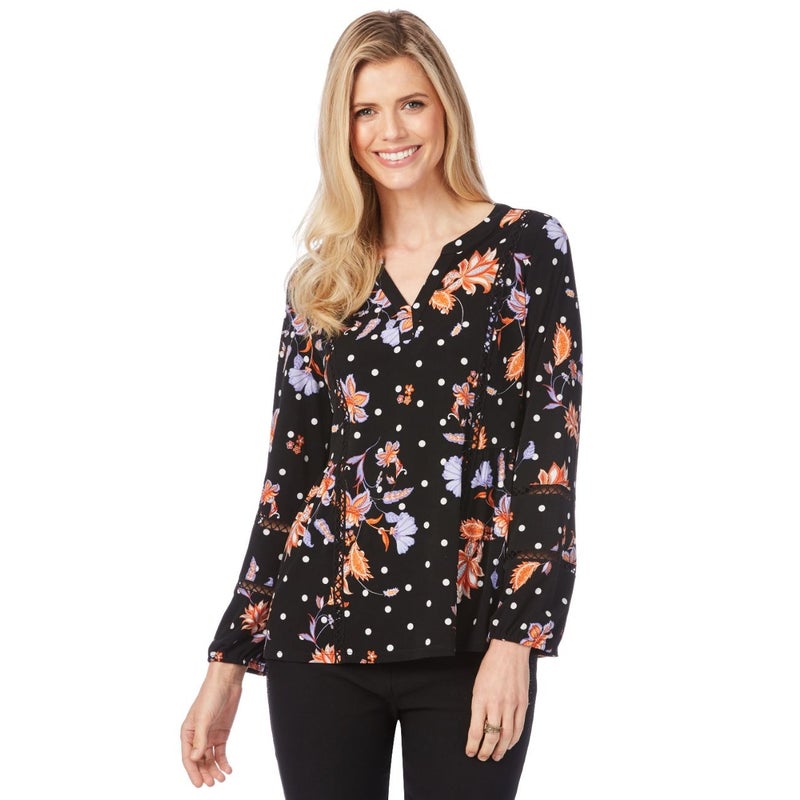 Buy ROCKMANS - Long Sleeve Floral Spot Print Top - MyDeal