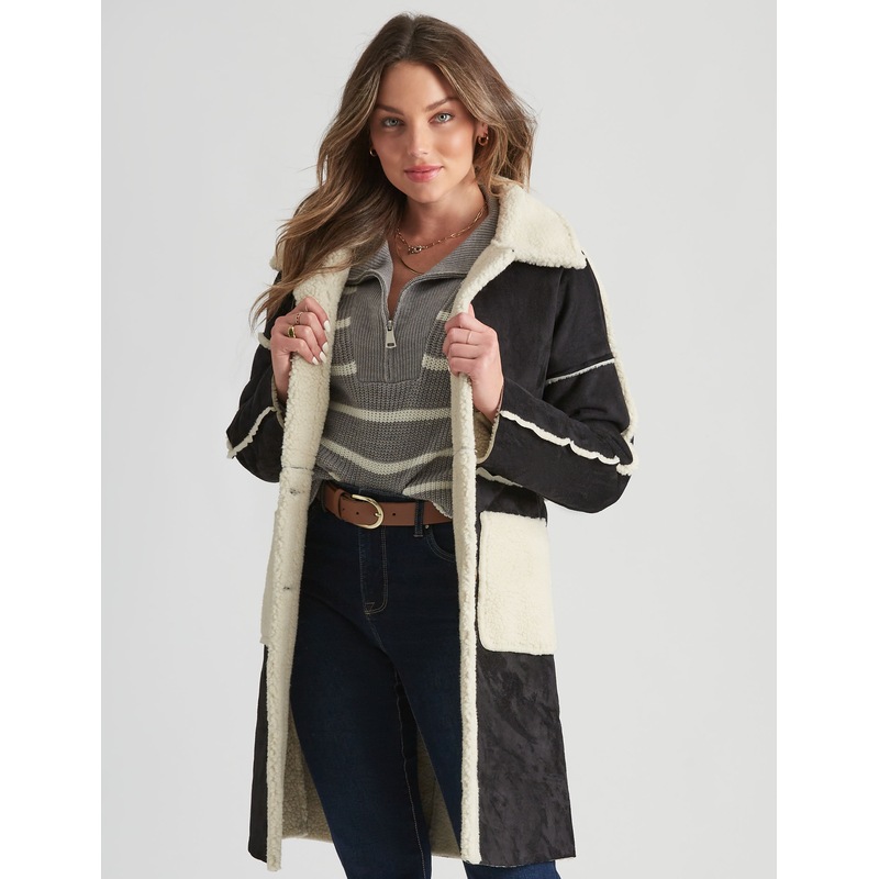 Buy ROCKMANS Womens Coat Long Sleeve Sherpa Coat MyDeal
