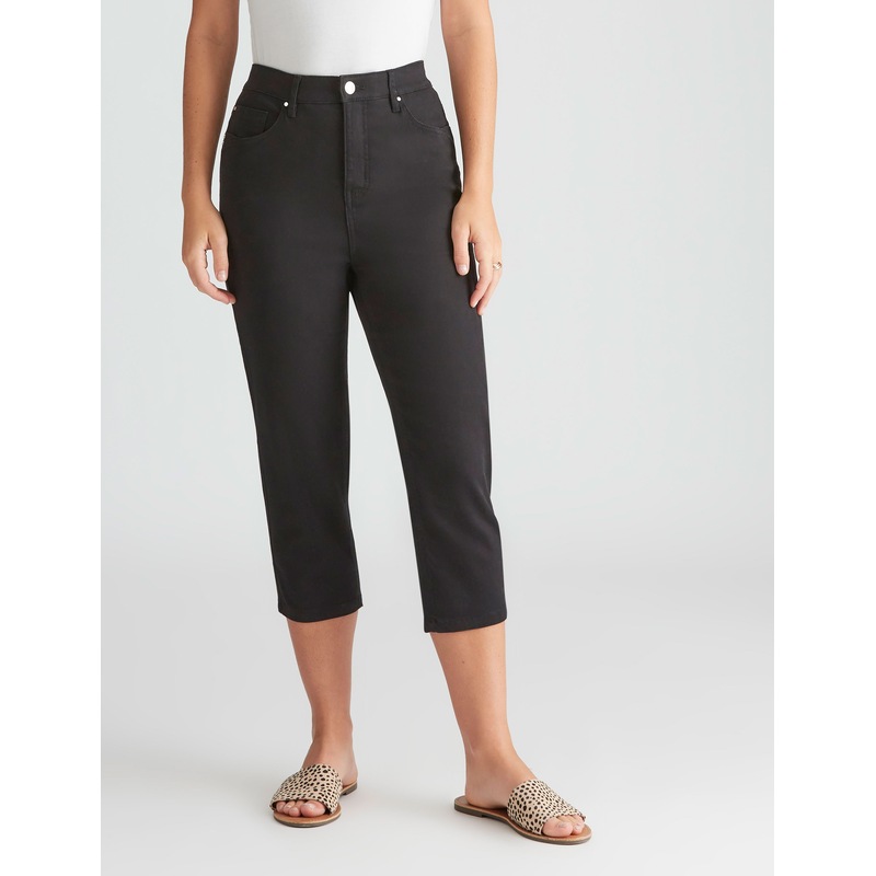 Buy ROCKMANS Womens Jeans Black Cropped Denim Cotton Pants