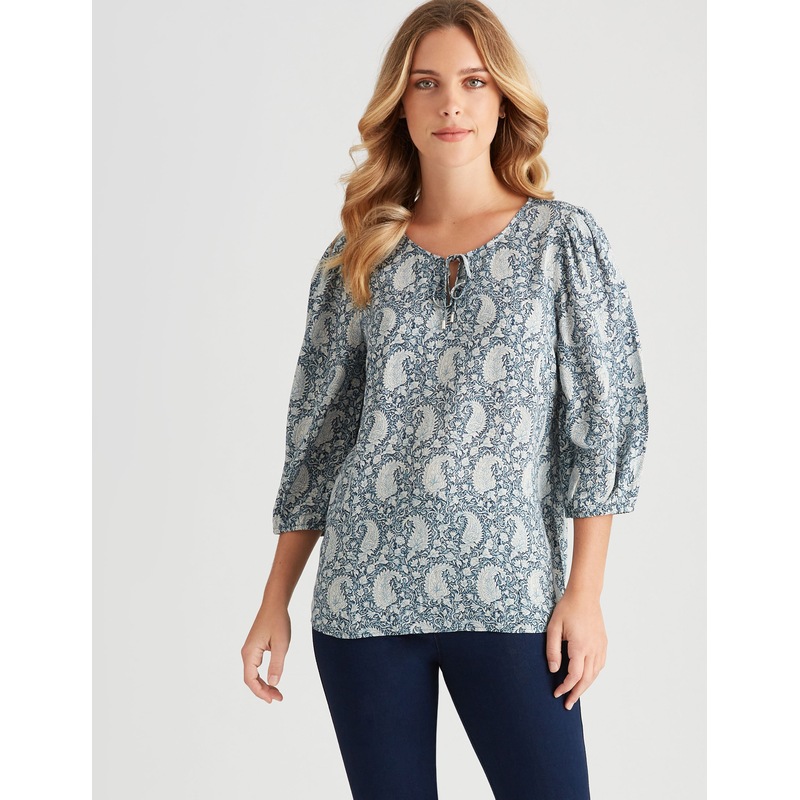 Buy ROCKMANS Womens Tops 3/4 Sleeve Floral Woven Blouson Blouse MyDeal