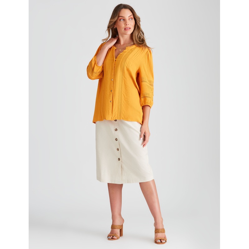 Buy ROCKMANS Womens Tops 3/4 Sleeve Woven Blouse MyDeal