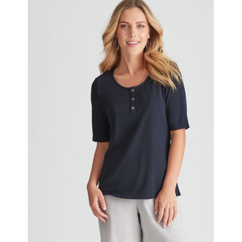 Buy ROCKMANS Womens Tops Elbow Sleeve Rib Top MyDeal