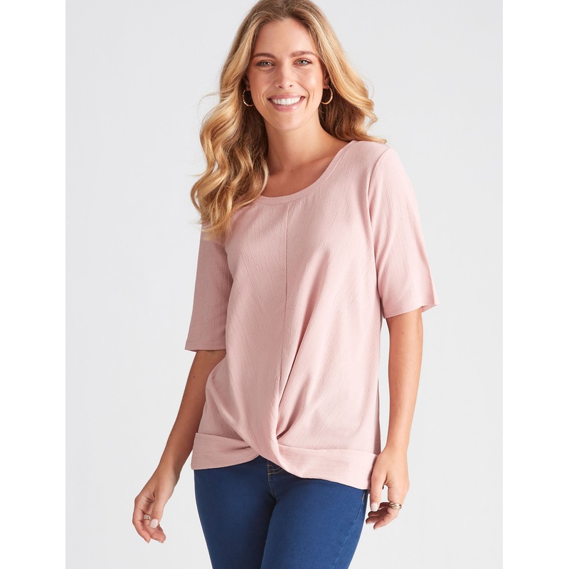 Buy ROCKMANS Womens Tops Elbow Sleeve Twist Front Top MyDeal