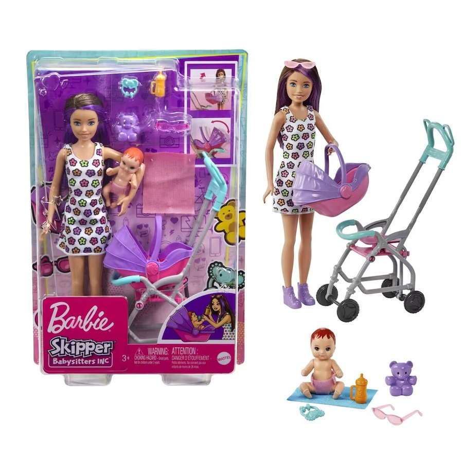 Barbie Family and Friends Skipper Babysitters Inc Brunette Doll Stroller Playset