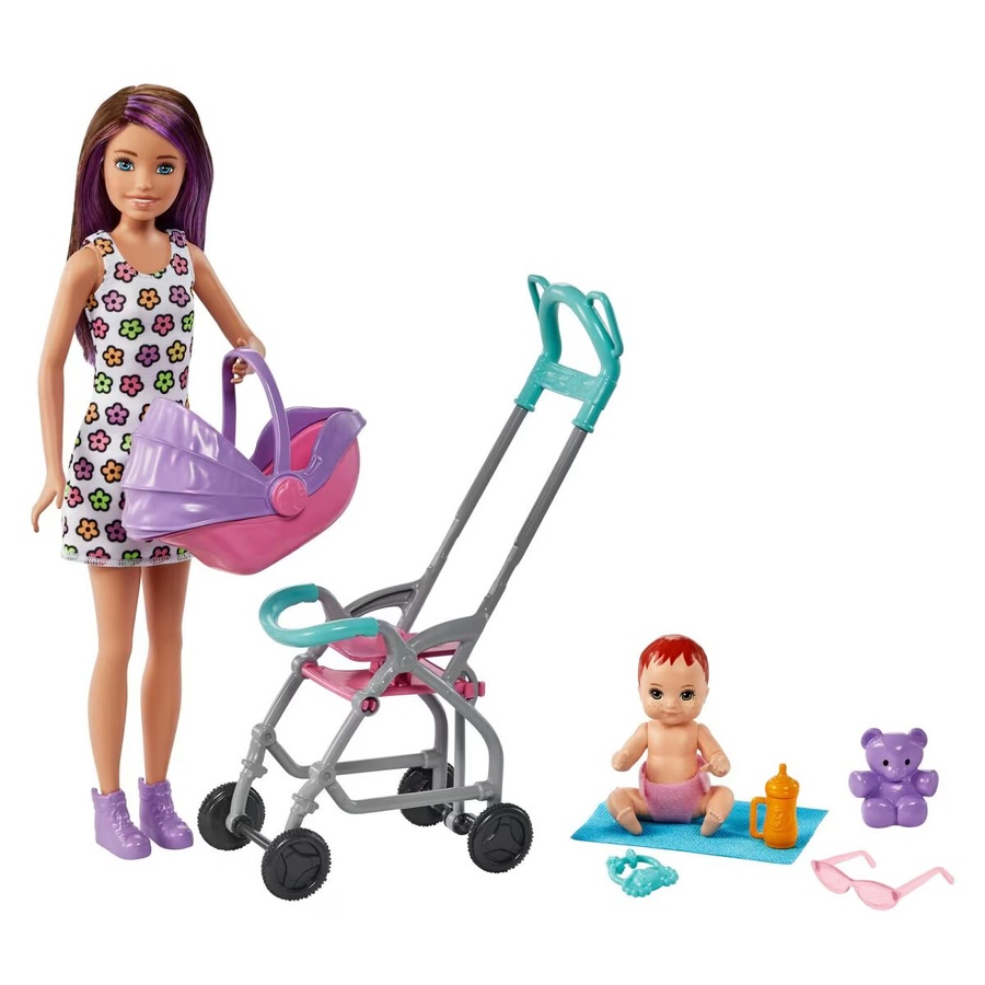 Barbie Family and Friends Skipper Babysitters Inc Brunette Doll Stroller Playset