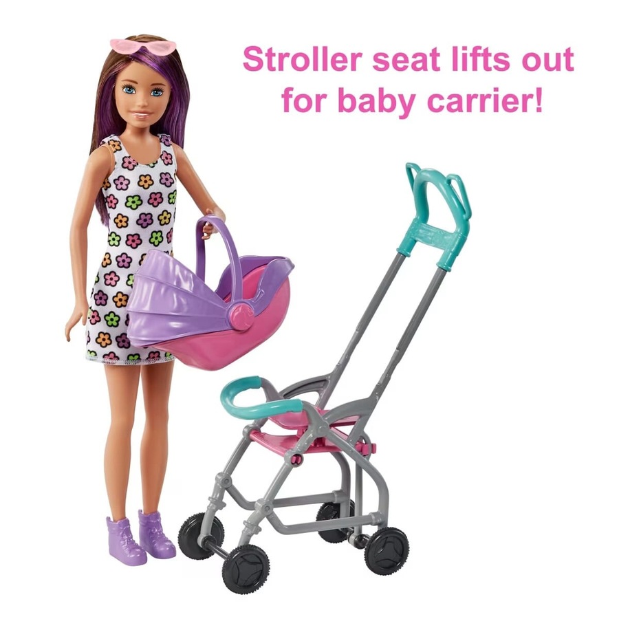 Barbie Family and Friends Skipper Babysitters Inc Brunette Doll Stroller Playset