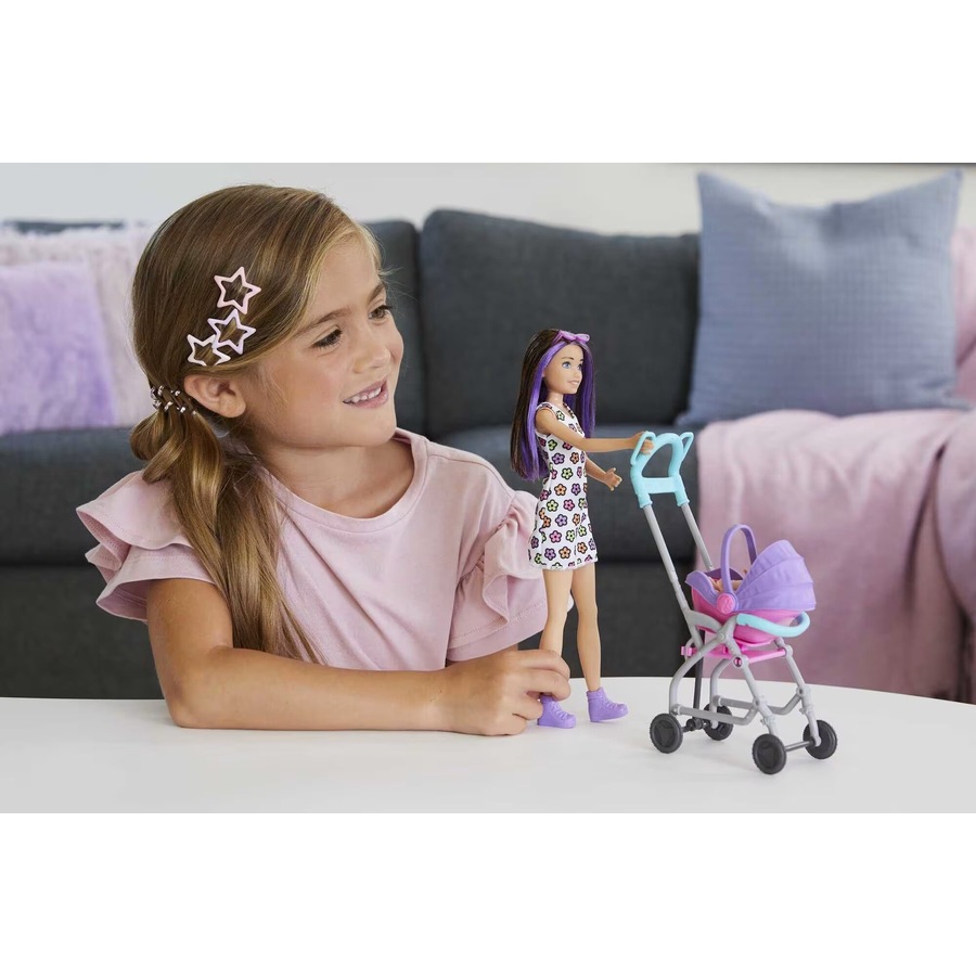 Barbie Family and Friends Skipper Babysitters Inc Brunette Doll Stroller Playset