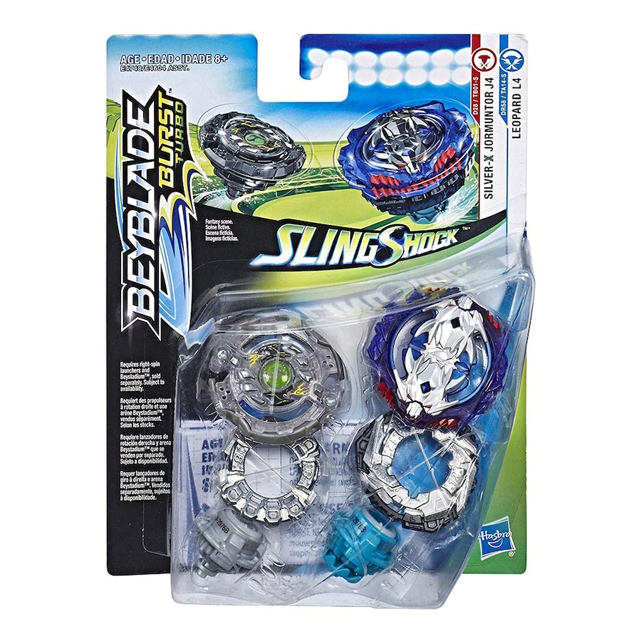 Beyblade Burst Turbo Slingshock Dual Pack Silver-X Jormuntor J4 and Leopard L4