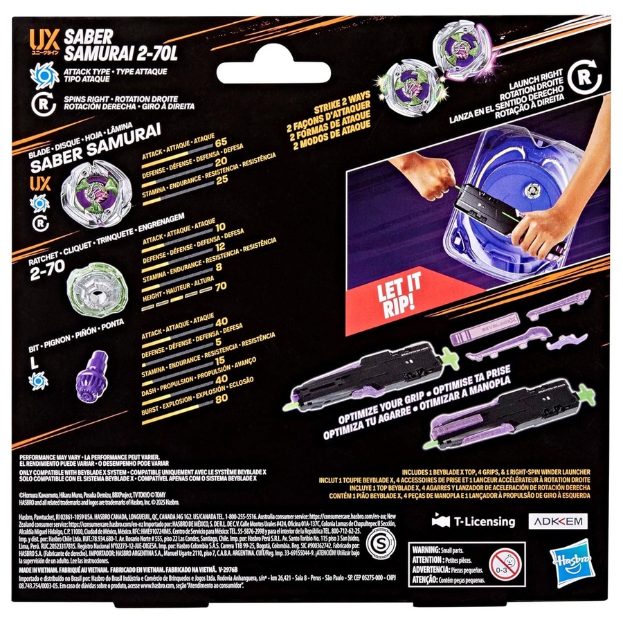 Beyblade X Saber Samurai 2-70L Victory Grip Launcher Set