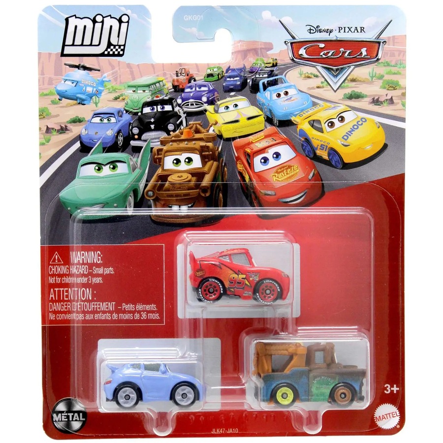 Disney Pixar Cars Mini Racers Diecast Car 3 Pack (Sally, Lightning McQueen, Mater)