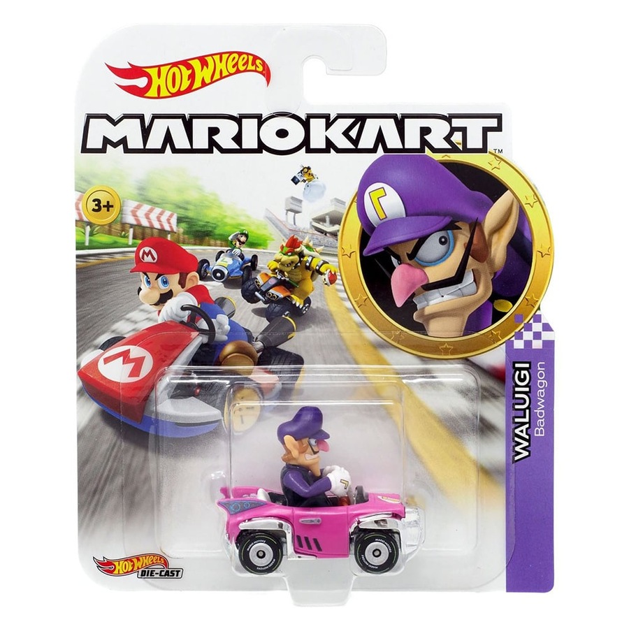 Hot Wheels Die Cast Mario Kart Waluigi Badwagon 1:64 Scale Car