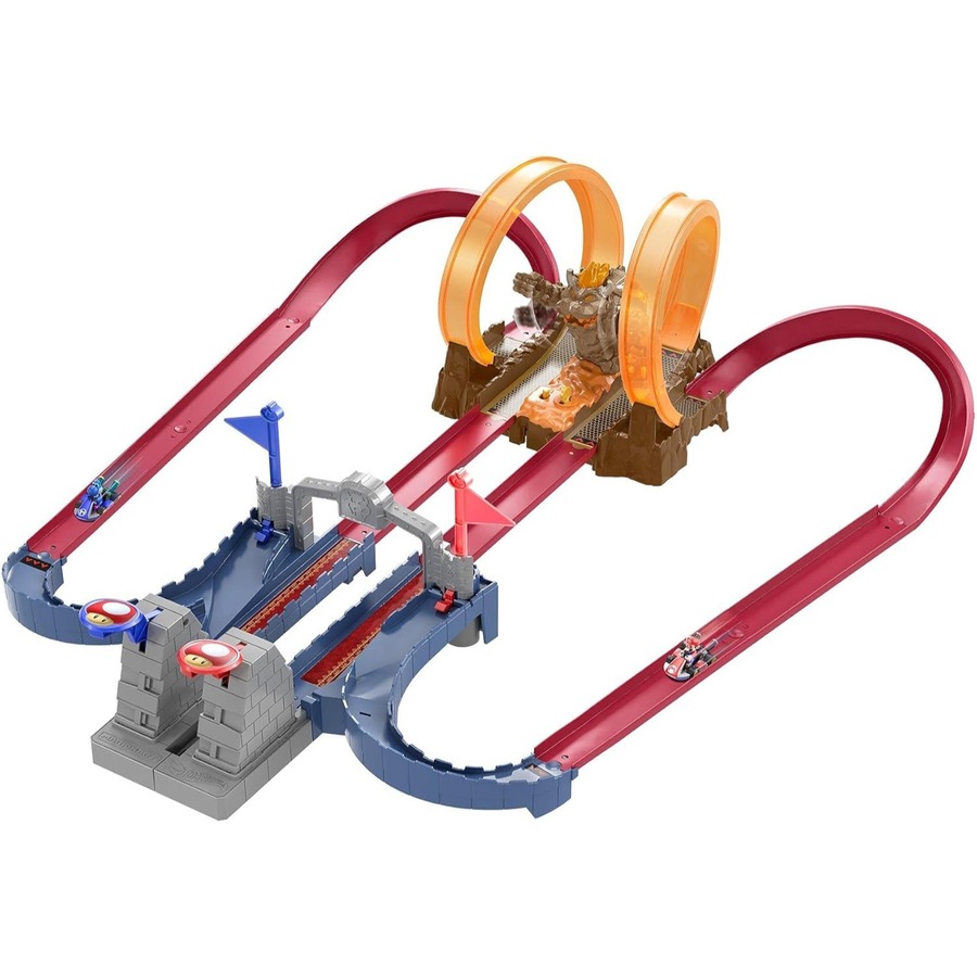 Hot Wheels Mario Kart Bowser's Castle Chaos Track Set with Blue Yoshi