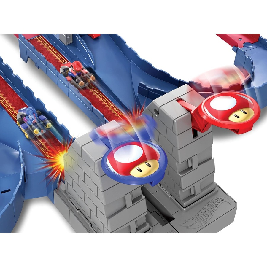 Hot Wheels Mario Kart Bowser's Castle Chaos Track Set with Blue Yoshi