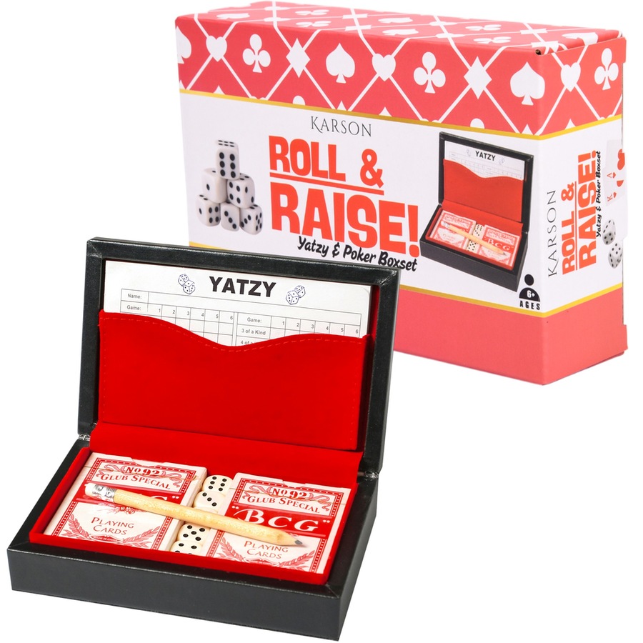 Karson Roll and Raise! Yatzy and Poker Set in Leather Box