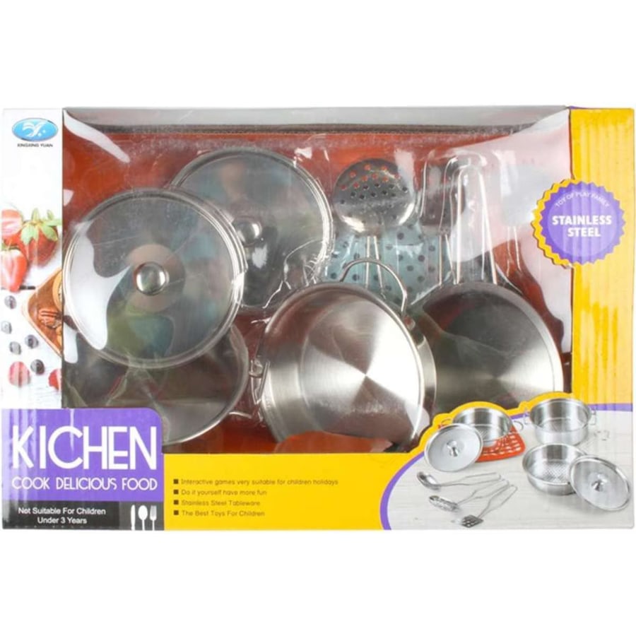 Kitchen Cook Delicious Food Stainless Steel 9 Piece Playset