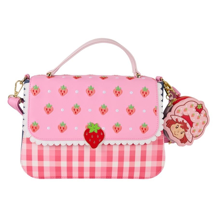 Loungefly Strawberry Shortcake Denim Gingham Crossbody Bag with Coin
