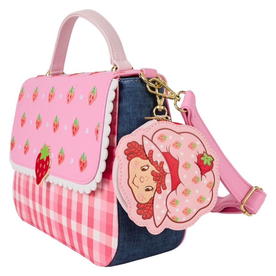 Loungefly Strawberry Shortcake Denim Gingham Crossbody Bag with Coin